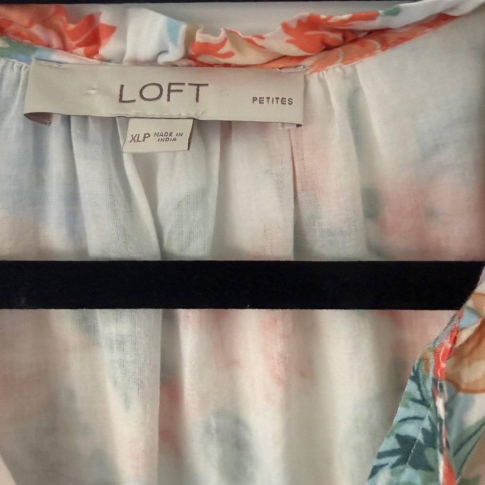 LOFT Floral Midi Dress in Orange, Blue & Cream - Picture 5 of 11
